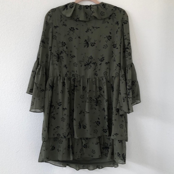 🐢Kensie Green Floral Print Ruffle Casual Dress M - Picture 5 of 8